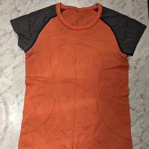 Lululemon Women Athletic Tshirt Orange and Grey Size 8